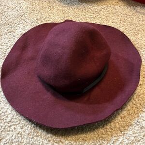 Target Wool Hat Boho Burgundy Festival Wide Brim Red Purple Faux Leather Trim